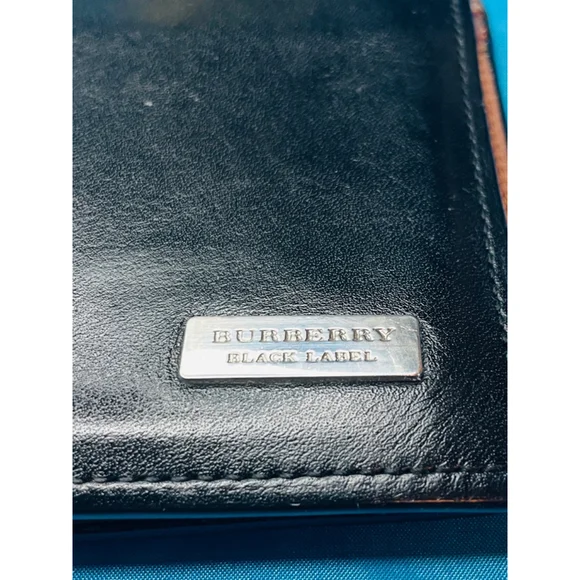 Men's Burberry Black Label Wallet Black Leather Exterior Brown and Red Interior - Picture 3 of 12